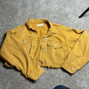 Mustard yellow cropped denim jacket
